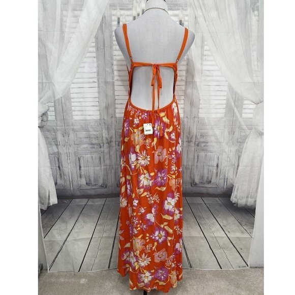 Free People Wisteria Maxi Dress Orange Floral Lightweight Open Back Sleeveless - Picture 7 of 14